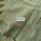 Hand Embroidery on Pure Crush Tissue in Pista Green color dress material