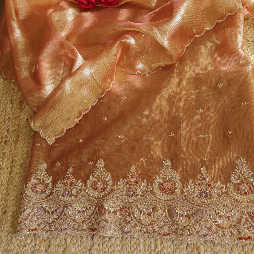Rich Hand Embroidery on Pure Crush Tissue dress material
