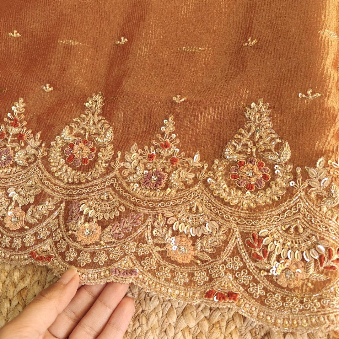 Rich Hand Embroidery on Pure Crush Tissue dress material