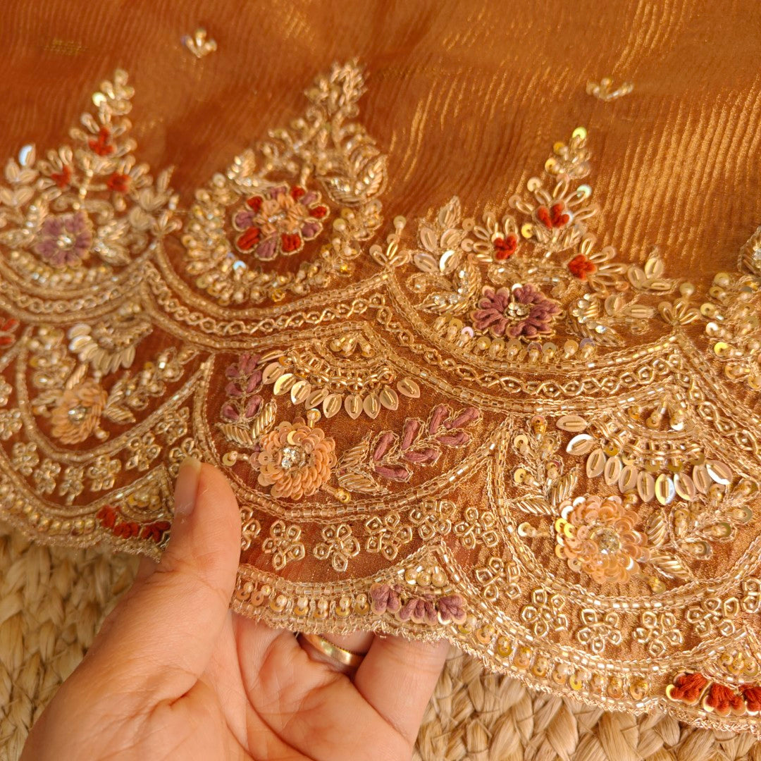 Rich Hand Embroidery on Pure Crush Tissue dress material