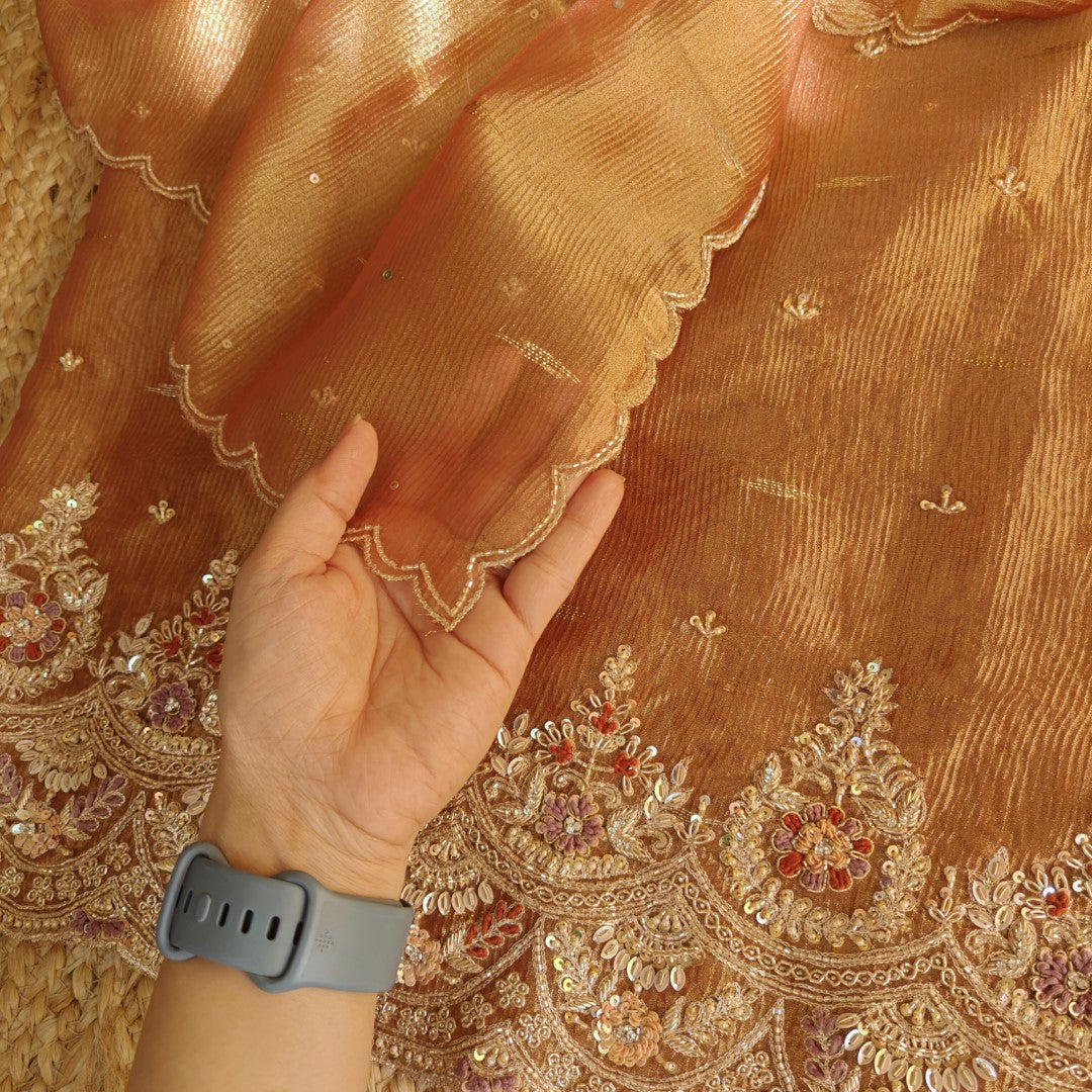 Rich Hand Embroidery on Pure Crush Tissue dress material