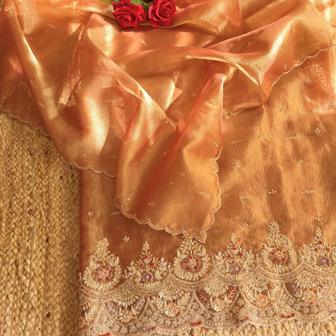 Rich Hand Embroidery on Pure Crush Tissue dress material