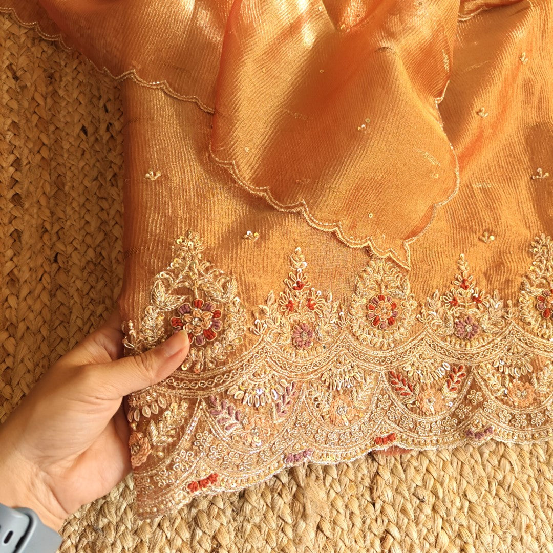 Rich Hand Embroidery on Pure Crush Tissue dress material