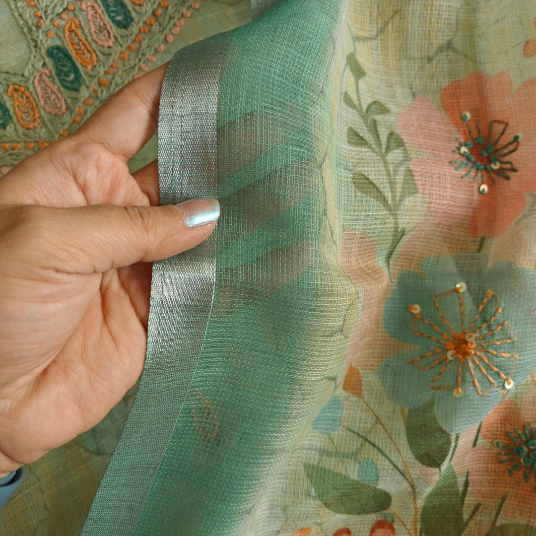 Hand Embroidery Semi linen Salwar suit material