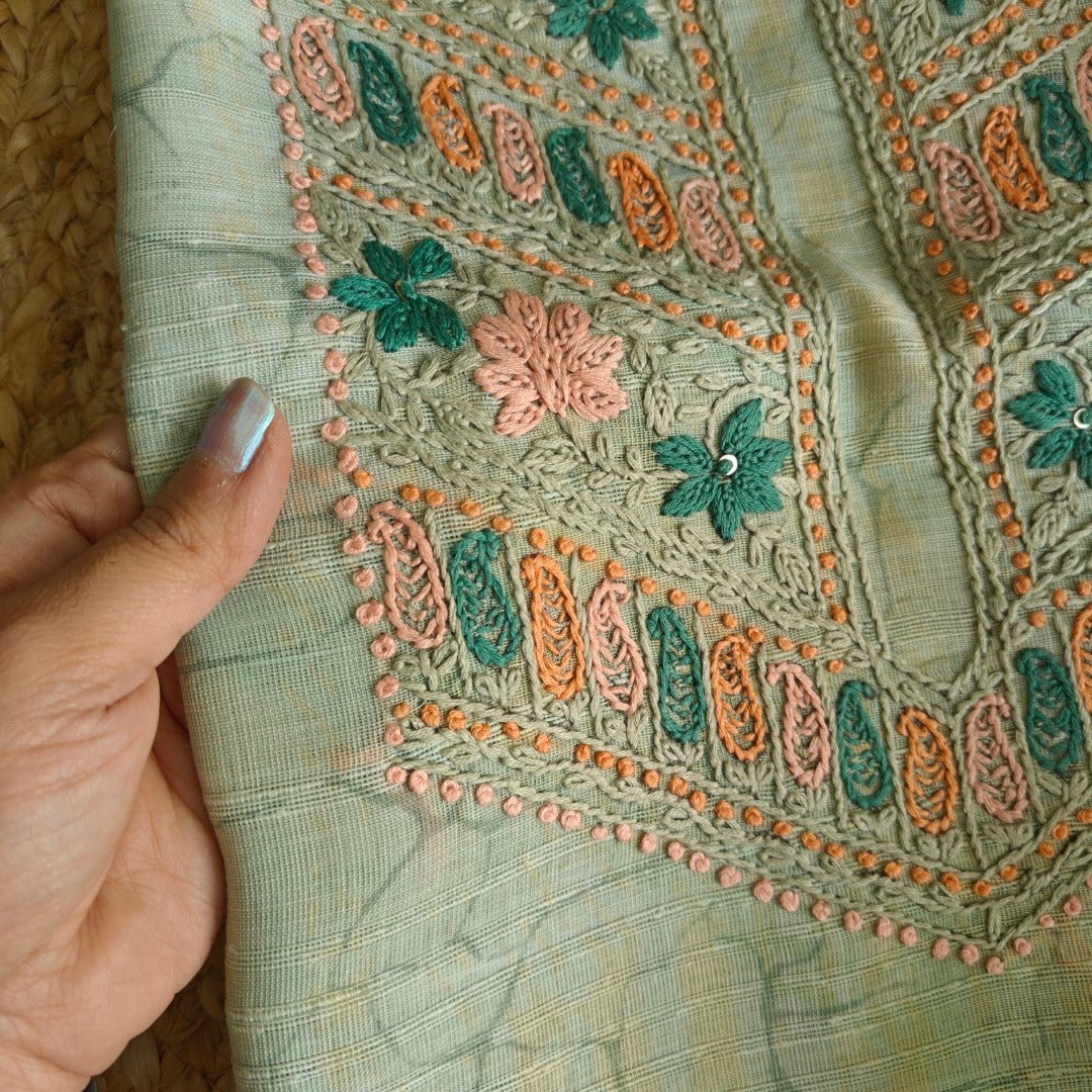 Hand Embroidery Semi linen Salwar suit material