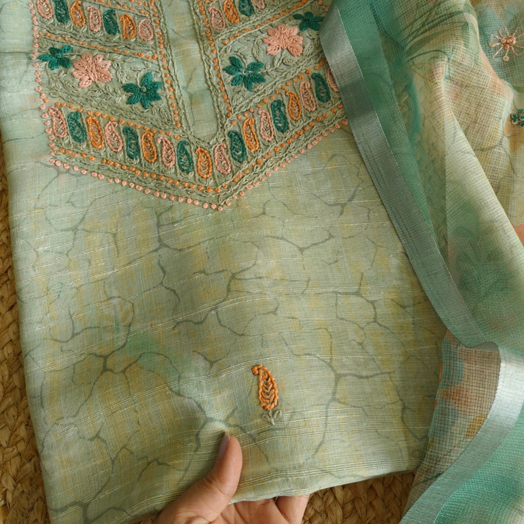 Hand Embroidery Semi linen Salwar suit material