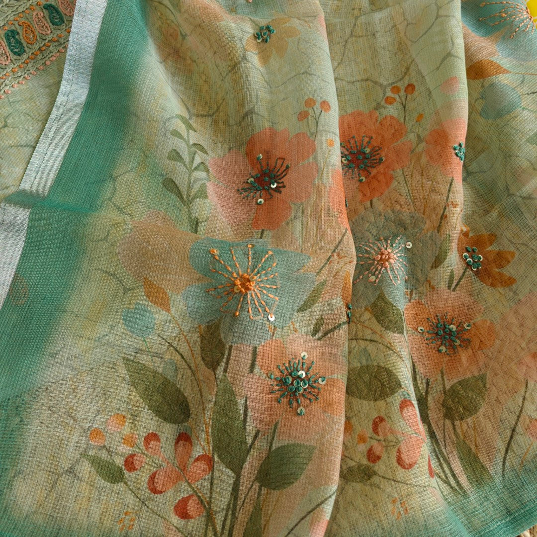 Hand Embroidery Semi linen Salwar suit material