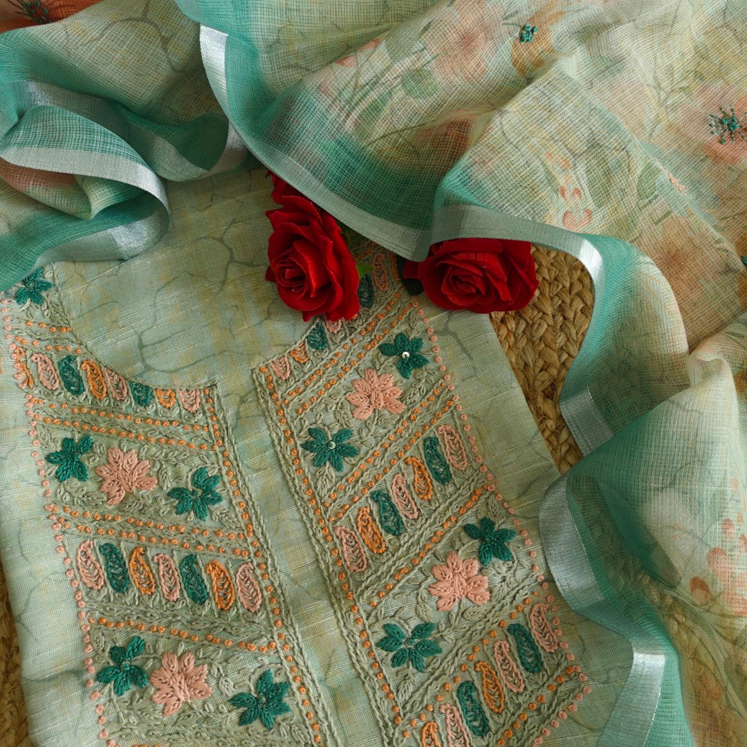 Hand Embroidery Semi linen Salwar suit material