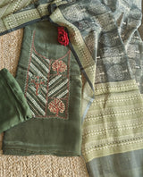 Forest Green Tissue Dress material with Hand embroidery