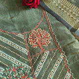 Forest Green Tissue Dress material with Hand embroidery
