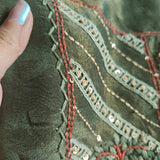 Forest Green Tissue Dress material with Hand embroidery