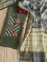 Forest Green Tissue Dress material with Hand embroidery