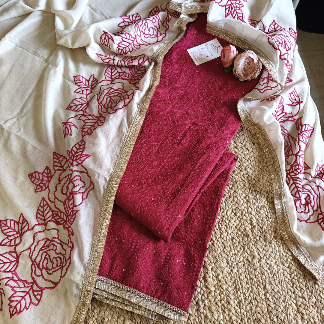 Mul Chanderi Designer Dupatta Dress material