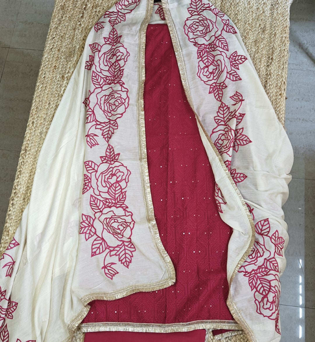 Mul Chanderi Designer Dupatta Dress material