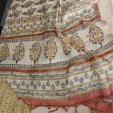 Pure Silk Tussar Printed Dress Material with Handwork