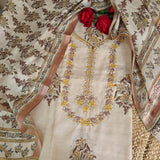 Pure Silk Tussar Printed Dress Material with Handwork