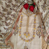 Pure Silk Tussar Printed Dress Material with Handwork