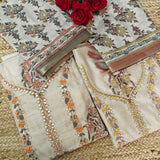 Pure Silk Tussar Printed Dress Material with Handwork