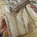 Pure Silk Tussar Printed Dress Material with Handwork