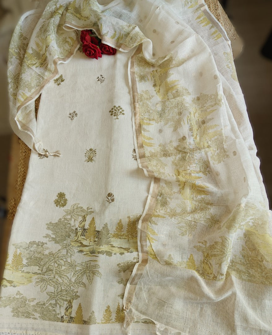 Pure linen digital print dress material