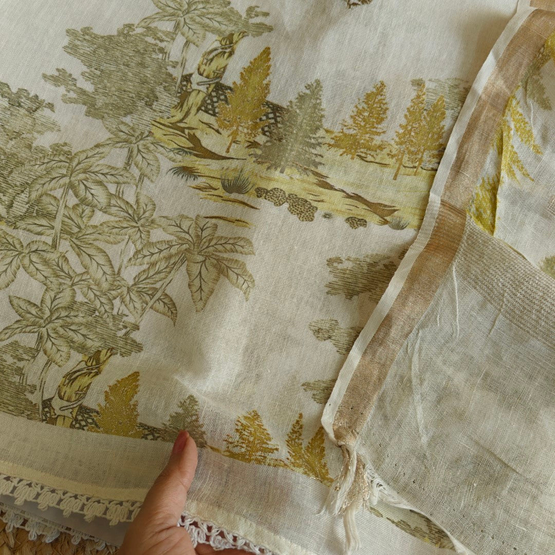 Pure linen digital print dress material