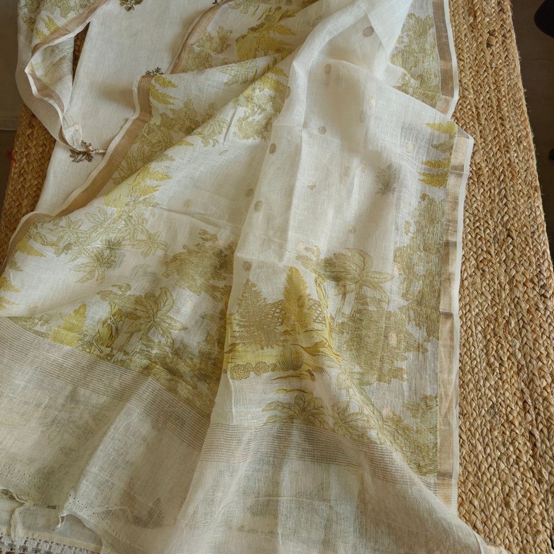 Pure linen digital print dress material