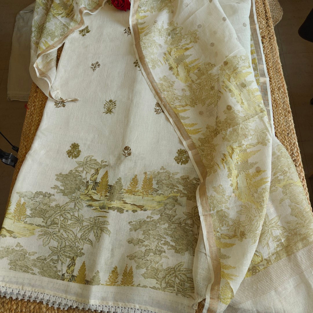 Pure linen digital print dress material