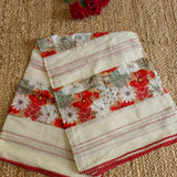 Cotton Printed Red Floral Kantha work Dupatta