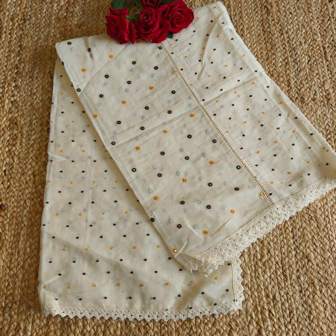 Pure Mul Cotton Dupatta with embroidery and patchwork