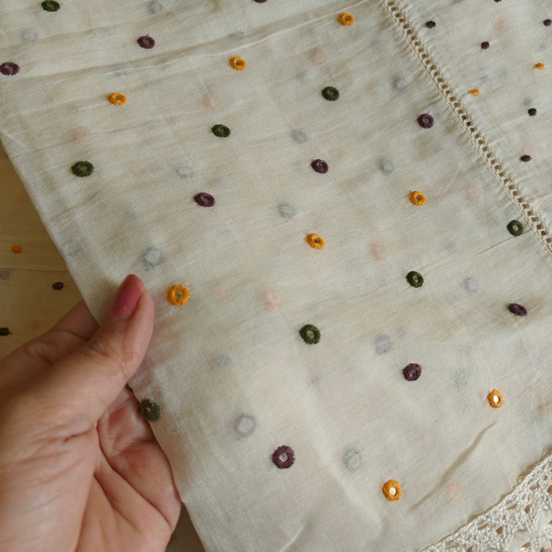 Pure Mul Cotton Dupatta with embroidery and patchwork