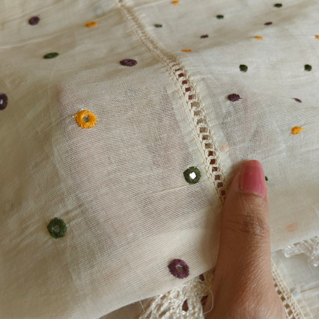 Pure Mul Cotton Dupatta with embroidery and patchwork