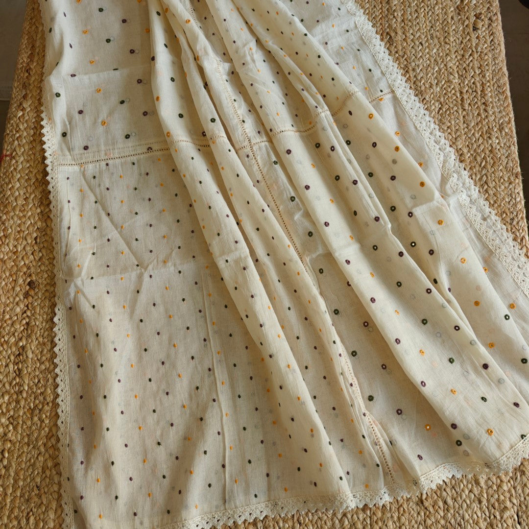 Pure Mul Cotton Dupatta with embroidery and patchwork