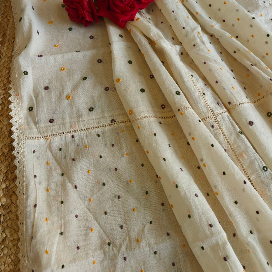 Pure Mul Cotton Dupatta with embroidery and patchwork