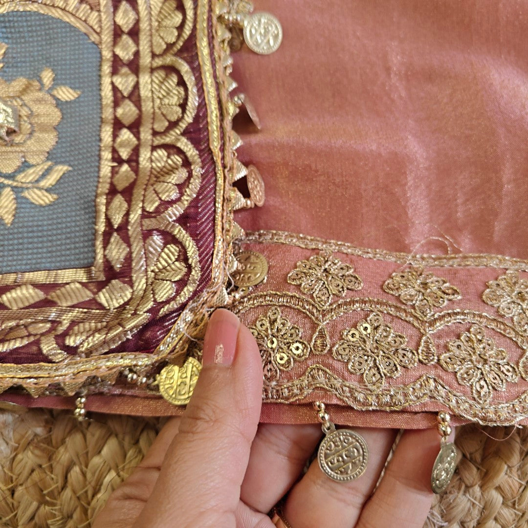 Party wear Shimmer tissue Dress material with Potli bag