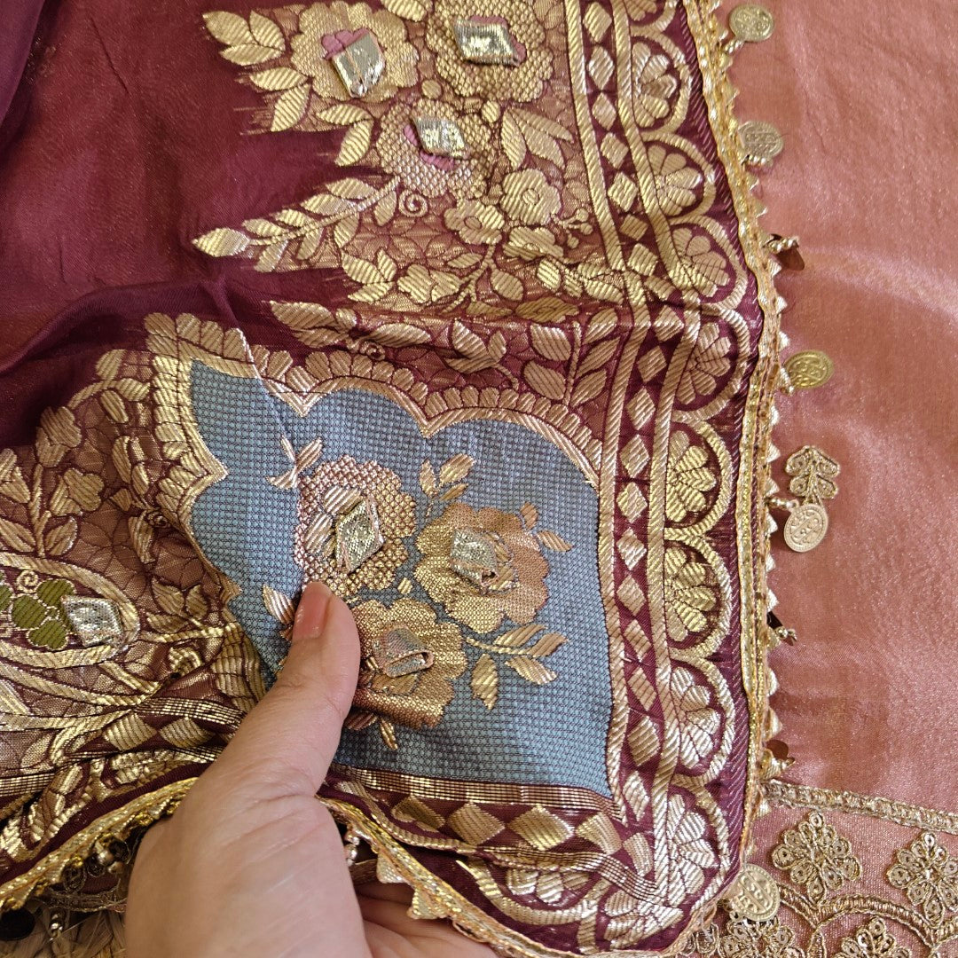 Party wear Shimmer tissue Dress material with Potli bag