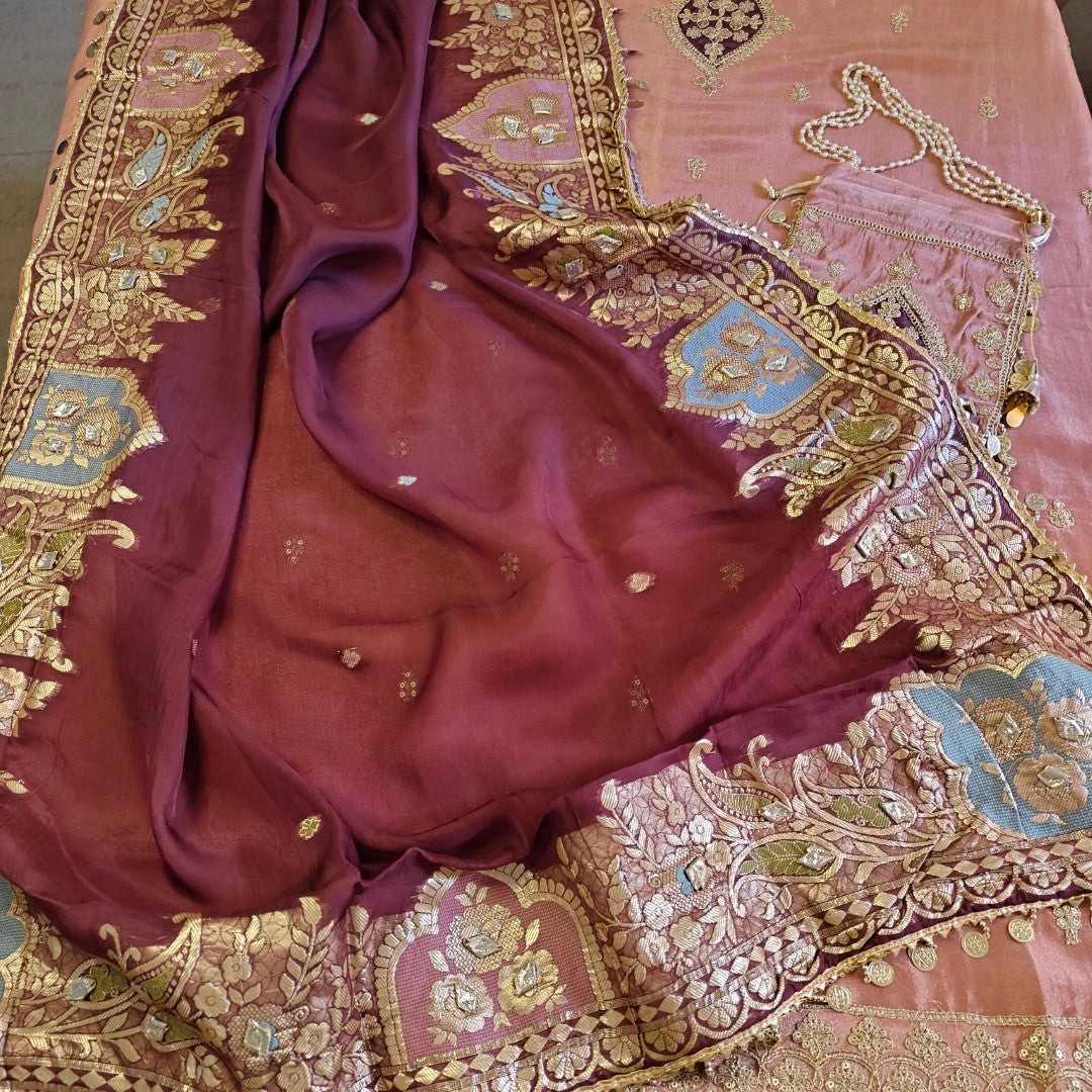 Party wear Shimmer tissue Dress material with Potli bag