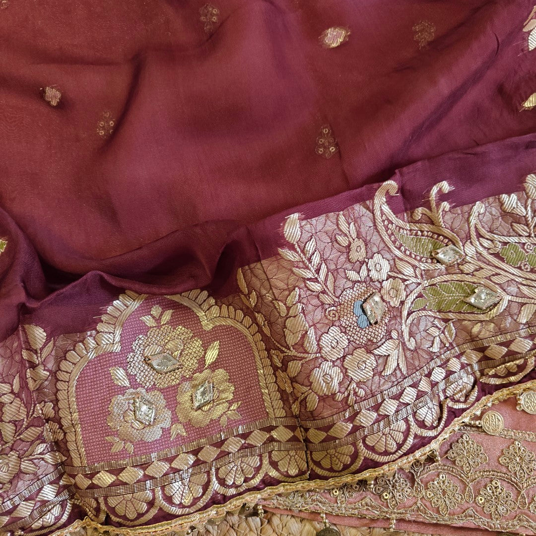 Party wear Shimmer tissue Dress material with Potli bag