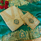 Pista green Party wear Shimmer tissue Dress material with Potli bag contrast dupatta