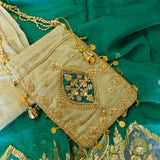 Pista green Party wear Shimmer tissue Dress material with Potli bag contrast dupatta