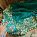 Pista green Party wear Shimmer tissue Dress material with Potli bag contrast dupatta