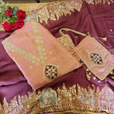 Party wear Shimmer tissue Dress material with Potli bag