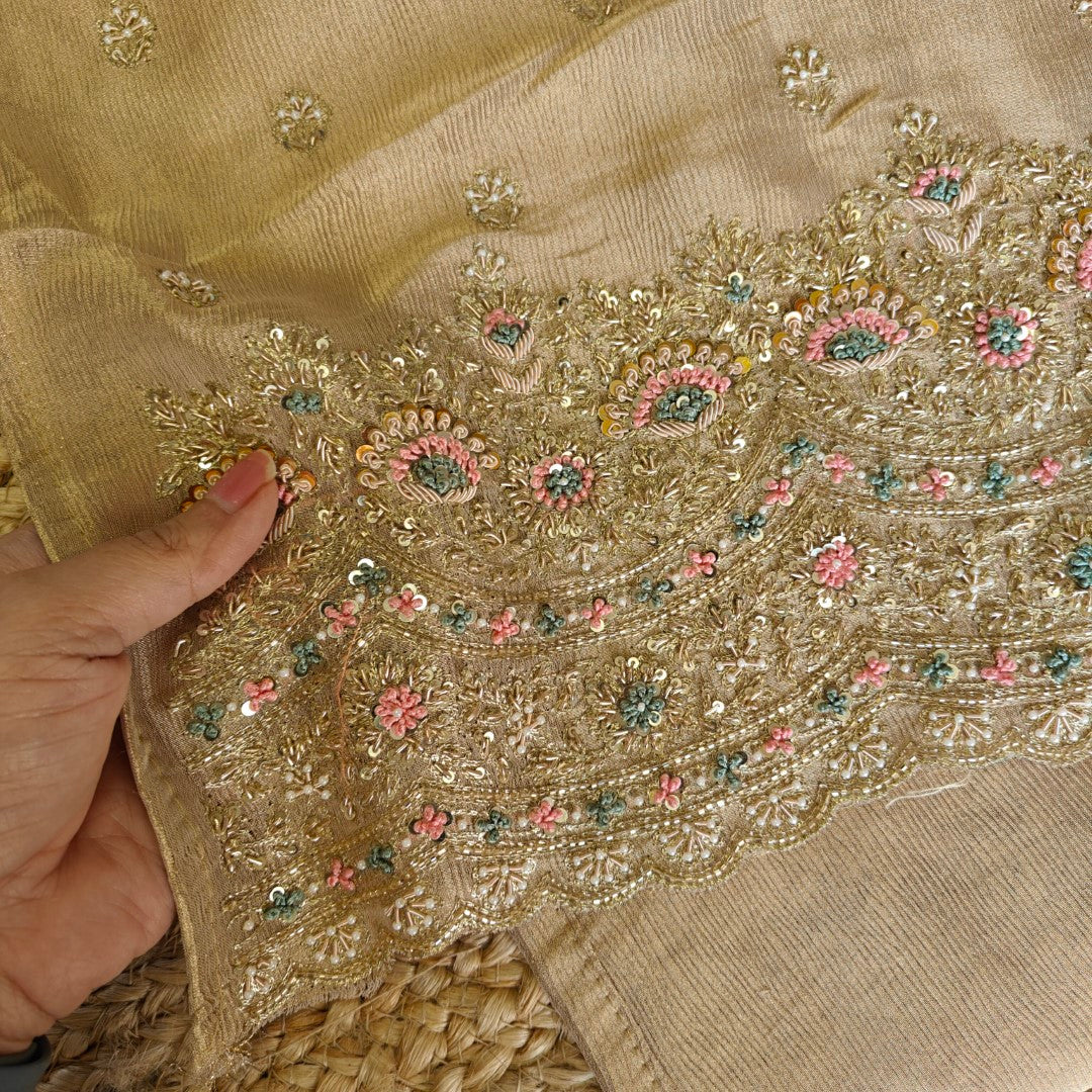 Designer Pure crush tissue with handwork wedding trousseau collection Dress material