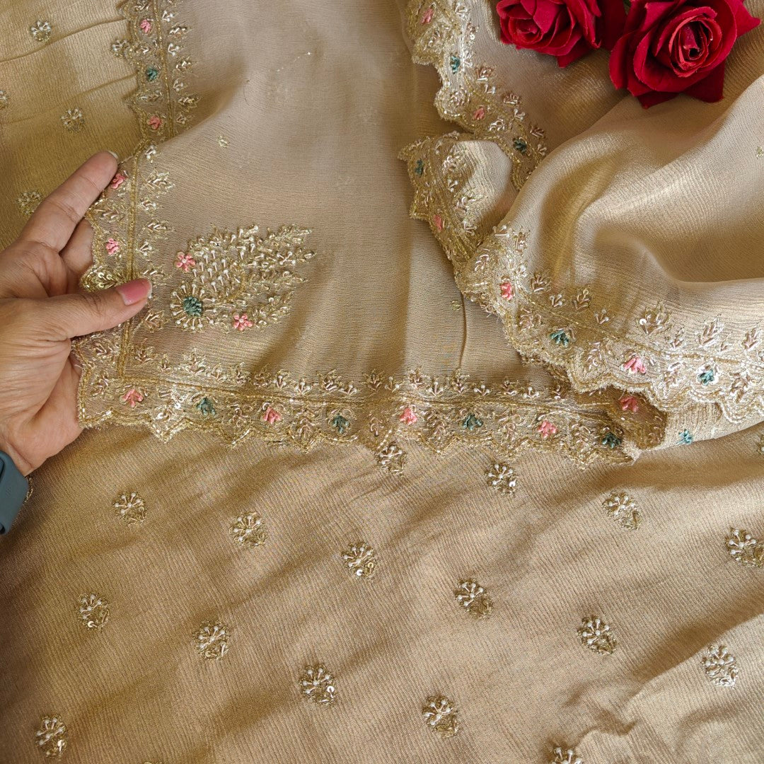 Designer Pure crush tissue with handwork wedding trousseau collection Dress material