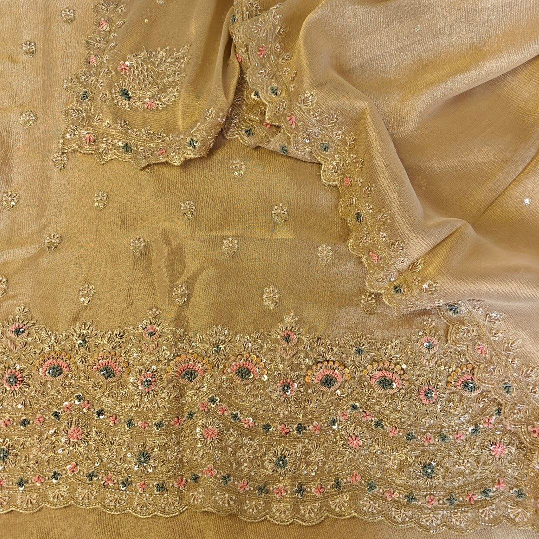 Designer Pure crush tissue with handwork wedding trousseau collection Dress material