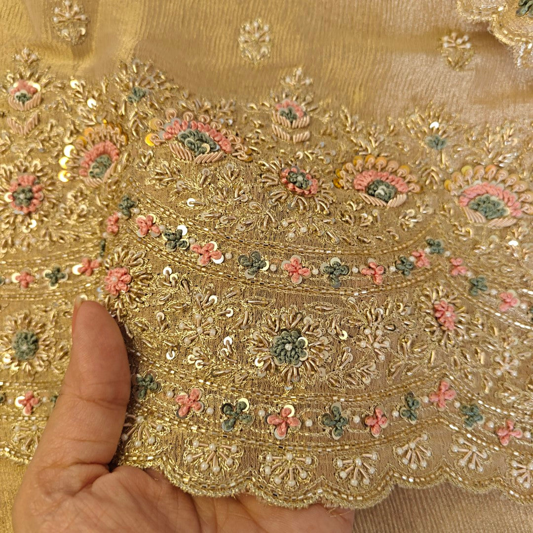 Designer Pure crush tissue with handwork wedding trousseau collection Dress material