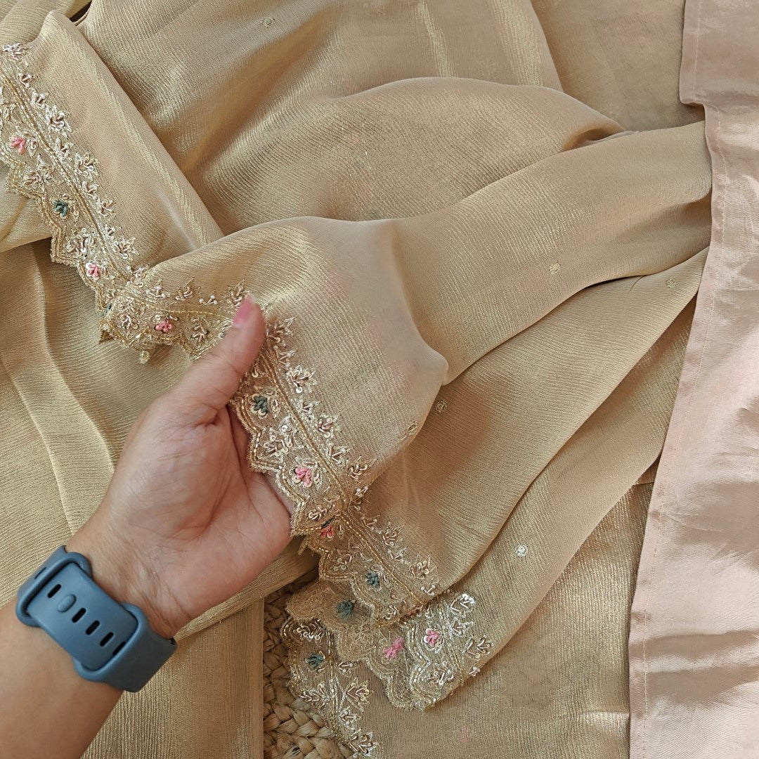 Designer Pure crush tissue with handwork wedding trousseau collection Dress material