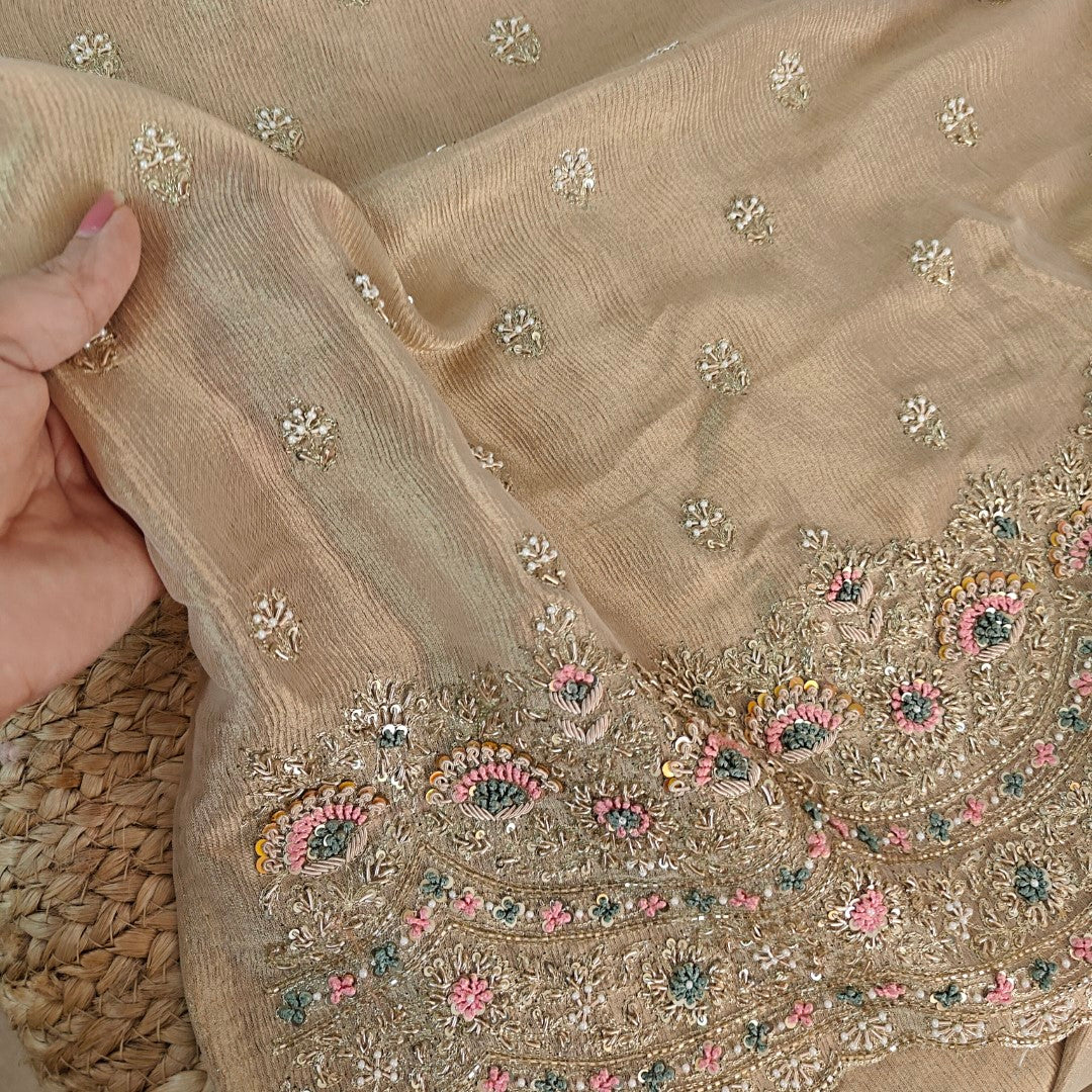 Designer Pure crush tissue with handwork wedding trousseau collection Dress material