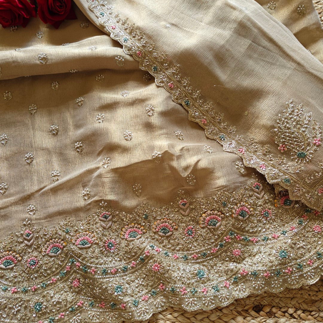 Designer Pure crush tissue with handwork wedding trousseau collection Dress material