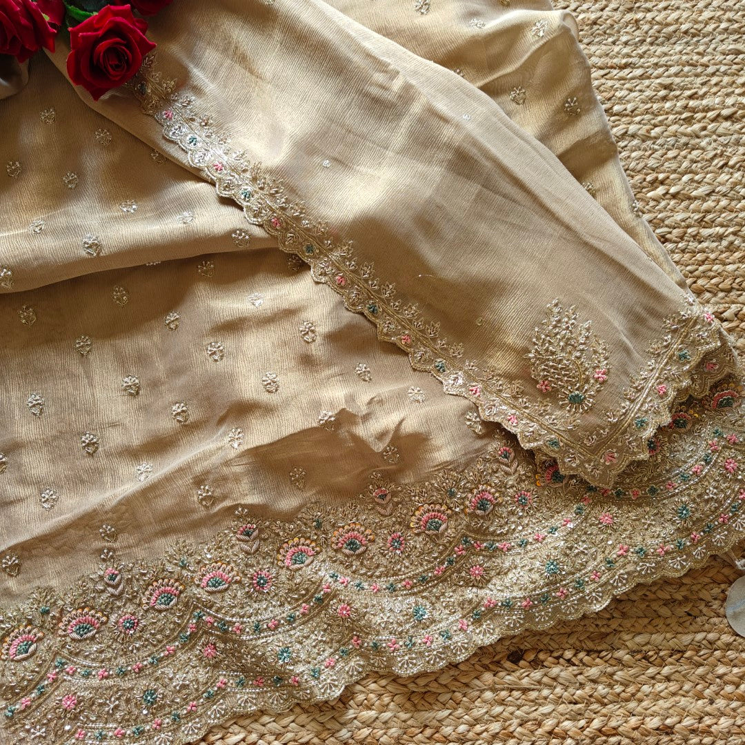 Designer Pure crush tissue with handwork wedding trousseau collection Dress material