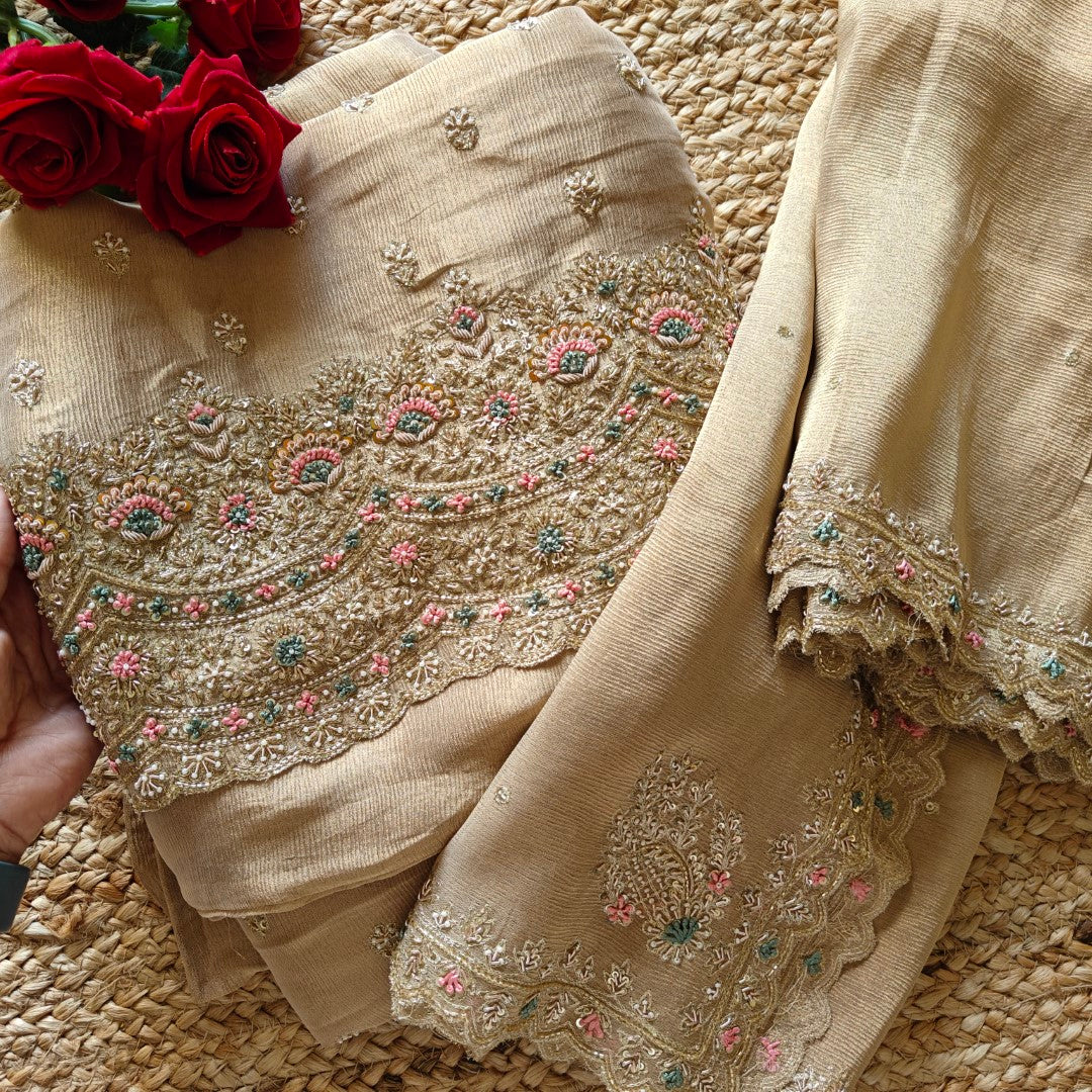 Designer Pure crush tissue with handwork wedding trousseau collection Dress material